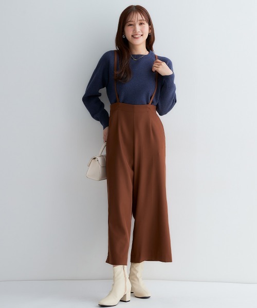 Petitjo（プッチージョ）の「小さいサイズ　ハイウエストワイドサロペット　低身長さん・小柄女性（つなぎ/オールインワン・レディース・ライトカーキ/ブラウン/ブラック・PS/PM/PL/PSS）」の2枚目の写真