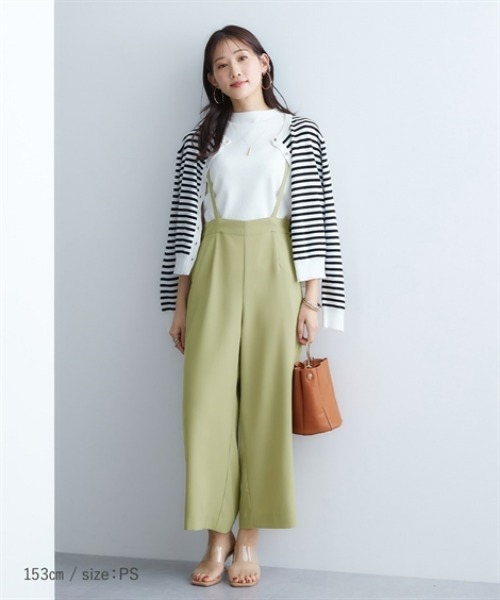 Petitjo（プッチージョ）の「小さいサイズ　ハイウエストワイドサロペット　低身長さん・小柄女性（つなぎ/オールインワン・レディース・ライトカーキ/ブラウン/ブラック・PS/PM/PL/PSS）」の7枚目の写真