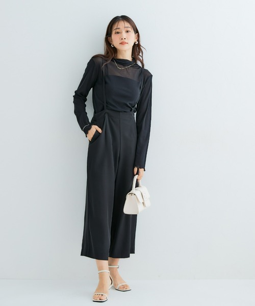 Petitjo（プッチージョ）の「小さいサイズ　ハイウエストワイドサロペット　低身長さん・小柄女性（つなぎ/オールインワン・レディース・ライトカーキ/ブラウン/ブラック・PS/PM/PL/PSS）」の16枚目の写真