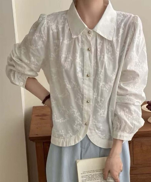 aimoha(アイモハ)の「花柄フロントカットシャツブラウス(シャツ/ブラウス・レディース・ホワイト/ライトベージュ・FREE)」の7枚目の写真