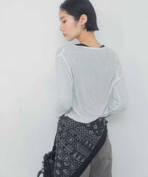 JEANASIS(ジーナシス)の「セミシアーリブヘンリー LS/326122(Tシャツ/カットソー・レディース・ホワイト/ピンク/ブラック/グレー・FREE)」の12枚目の写真