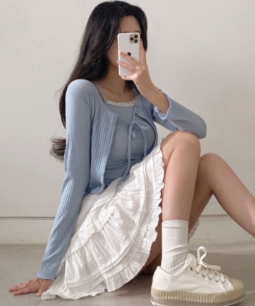 レディースセクシーツーピースニットセット❤️春夏タイトキャミ&ショートベスト 最 安値ファッション - レディースセクシーツーピースニット