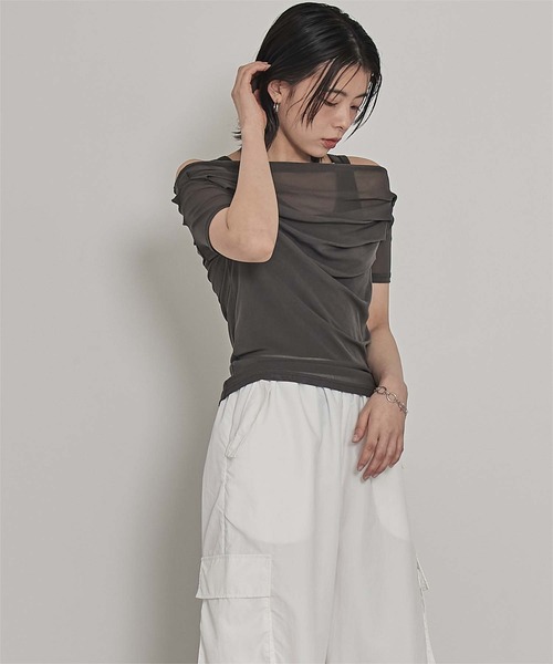 オフショルダーシアートップス pctokyo Tシャツセット セール】オフショルシアートップス（Tシャツ/カットソー