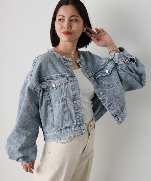 Floran(フローラン)の「ボリュームスリーブノーカラーデニムジャケット(デニムジャケット・レディース・ブルー/ブラック/ライトブルー・MEDIUM)」の15枚目の写真