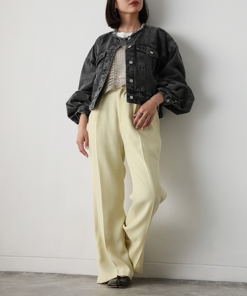 Floran(フローラン)の「ボリュームスリーブノーカラーデニムジャケット(デニムジャケット・レディース・ブルー/ブラック/ライトブルー・MEDIUM)」の14枚目の写真