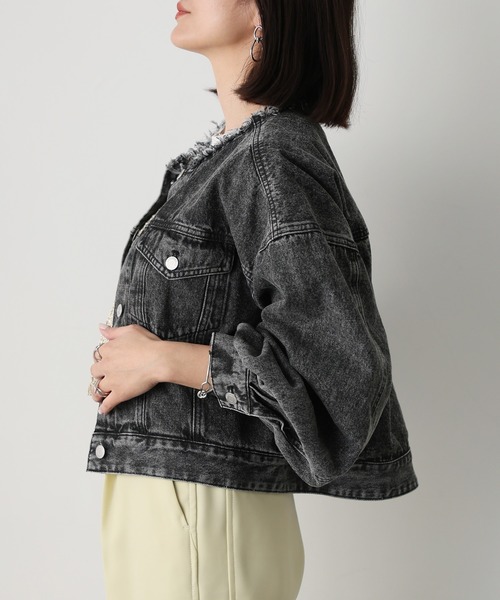 Floran(フローラン)の「ボリュームスリーブノーカラーデニムジャケット(デニムジャケット・レディース・ブルー/ブラック/ライトブルー・MEDIUM)」の13枚目の写真