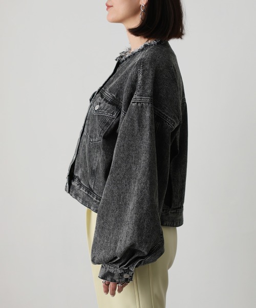 Floran(フローラン)の「ボリュームスリーブノーカラーデニムジャケット(デニムジャケット・レディース・ブルー/ブラック/ライトブルー・MEDIUM)」の19枚目の写真