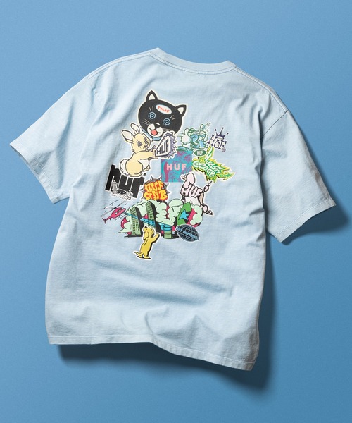 HUF（ハフ）の「STICKER TEE / HUF ハフ プリント Tシャツ 半袖（Tシャツ/カットソー・メンズ・ブラック/ホワイト/ライトブルー・LARGE/MEDIUM/X-SMALL/SMALL/XX-LARGE/X-LARGE）」の3枚目の写真