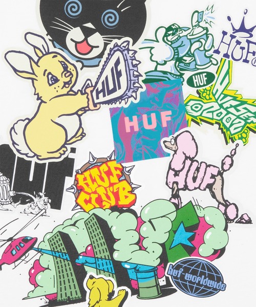 HUF（ハフ）の「STICKER TEE / HUF ハフ プリント Tシャツ 半袖（Tシャツ/カットソー・メンズ・ブラック/ホワイト/ライトブルー・LARGE/MEDIUM/X-SMALL/SMALL/XX-LARGE/X-LARGE）」の8枚目の写真