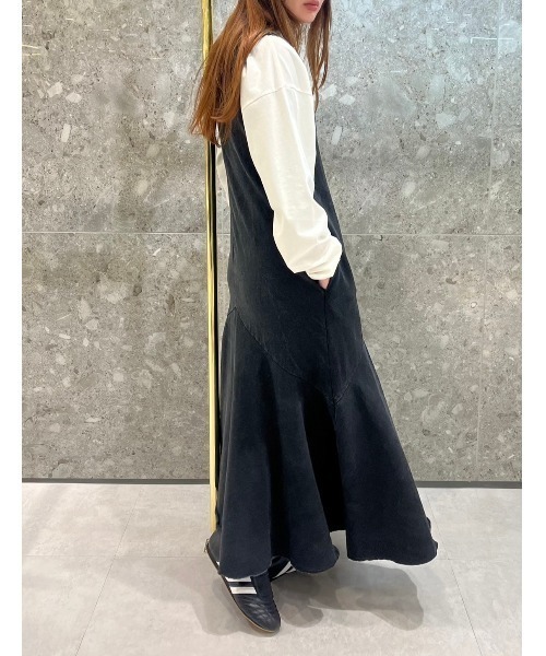 ATON DRAPED DRESS ジャージーワンピース 洗える マキシ ブルー ATON DRAPED DRESS ジャージーワンピース 洗える マキシ ブルー