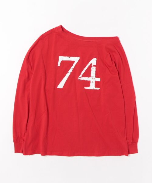 THE HITSS(ヒッツ)の「BIGロゴ ナンバリング プリント 前後2WAY ワンショルダー ロングTシャツ(Tシャツ/カットソー・レディース・グレー/ワイン・FREE)」の12枚目の写真