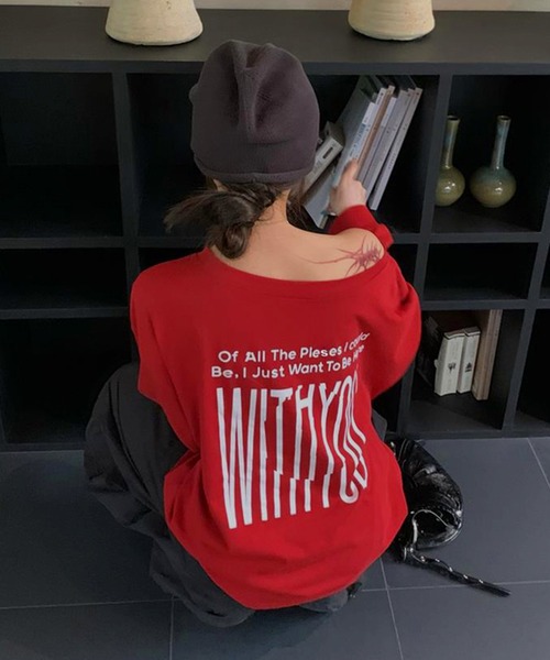 THE HITSS(ヒッツ)の「BIGロゴ ナンバリング プリント 前後2WAY ワンショルダー ロングTシャツ(Tシャツ/カットソー・レディース・グレー/ワイン・FREE)」の6枚目の写真