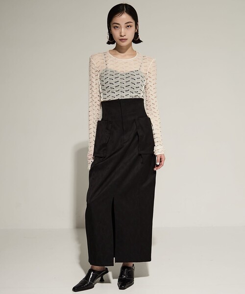 STUDIOUS（ステュディオス）の「【STUDIOUS/ステュディオス】Leaf Jacquard Skirt/リーフジャガードスカート（スカート・レディース・ブラック・1/2）」の3枚目の写真