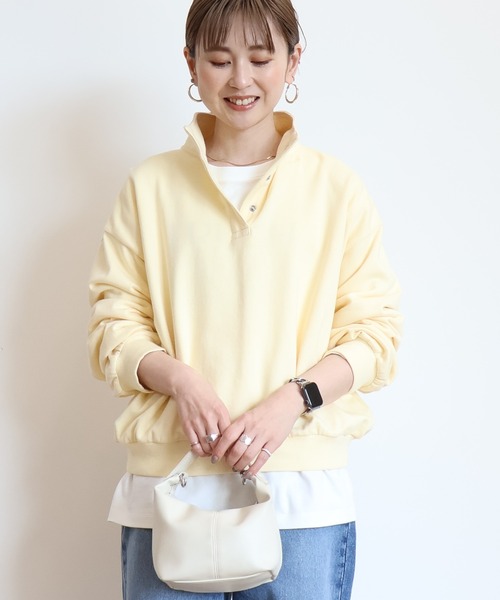 AMERICAN HOLIC(アメリカンホリック)の「襟付き刺繍入りミニ裏毛プルオーバー(スウェット・レディース・ネイビー/ライトイエロー/ホワイト系その他/ミント・M/L)」の4枚目の写真