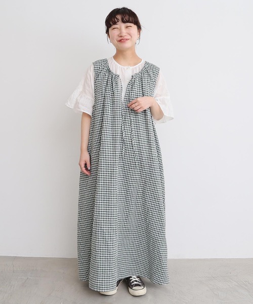 l'atelier du savon（アトリエドサボン）の「●麻のしぼるリボン ノースリワンピース（ワンピース・レディース・オフホワイト/グリーン/ブラック・FREE）」の10枚目の写真