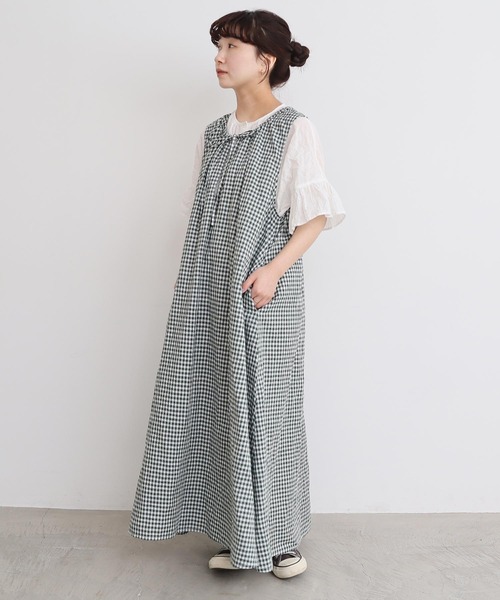 l'atelier du savon（アトリエドサボン）の「●麻のしぼるリボン ノースリワンピース（ワンピース・レディース・オフホワイト/グリーン/ブラック・FREE）」の14枚目の写真