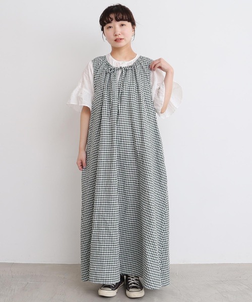 l'atelier du savon（アトリエドサボン）の「●麻のしぼるリボン ノースリワンピース（ワンピース・レディース・オフホワイト/グリーン/ブラック・FREE）」の20枚目の写真