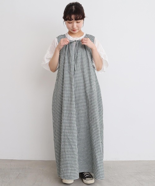 l'atelier du savon（アトリエドサボン）の「●麻のしぼるリボン ノースリワンピース（ワンピース・レディース・オフホワイト/グリーン/ブラック・FREE）」の21枚目の写真