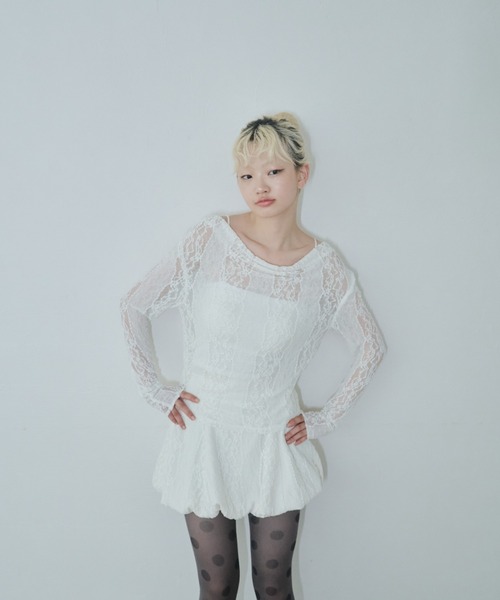Smyeon(スミョン)の「Lace sheer tops/レースシアープトップス(Tシャツ/カットソー・レディース・ホワイト・FREE)」の6枚目の写真