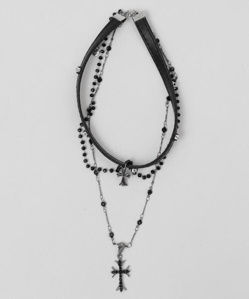 WEGO(ウィゴー)の「WEGO/レイヤークロスチネックレス(ネックレス・レディース・ブラック・FREE)」の1枚目の写真