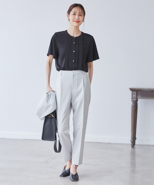 UV対応】【リネンライク・シリーズ】テーパードパンツ/通勤