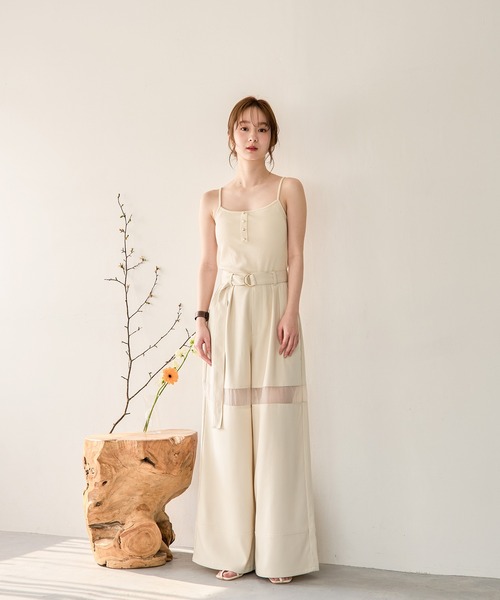 アイボリー ボタン付きキャミソール SETUP7】カップ付きリブボタンキャミソール KNF049[品番