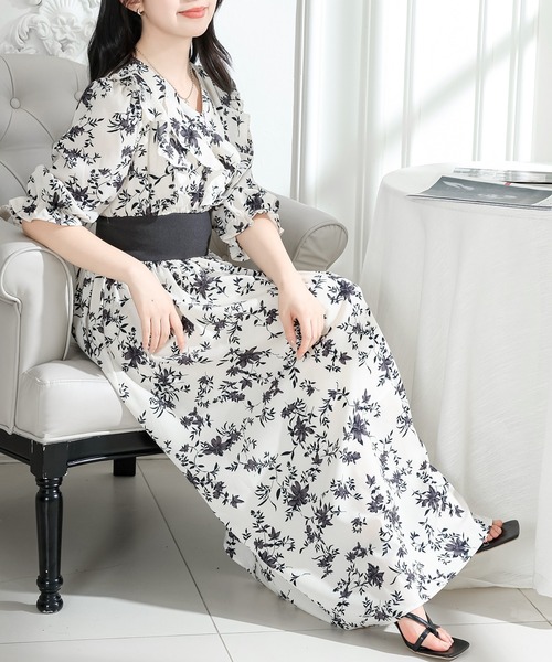 Lace Ladies(レースレディース)の「フラワー プリント Vネック フリル ワンピース(ワンピース・レディース・ラベンダー/ブラック/アイボリー・FREE/S)」の14枚目の写真