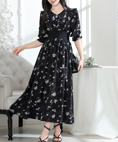Lace Ladies(レースレディース)の「フラワー プリント Vネック フリル ワンピース(ワンピース・レディース・ラベンダー/ブラック/アイボリー・FREE/S)」の9枚目の写真