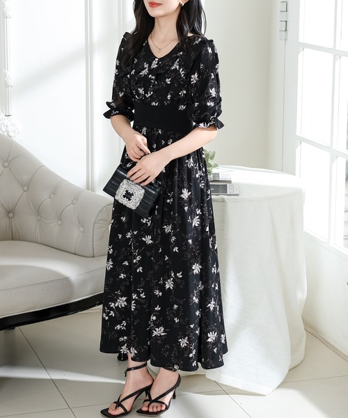 Lace Ladies(レースレディース)の「フラワー プリント Vネック フリル ワンピース(ワンピース・レディース・ラベンダー/ブラック/アイボリー・FREE/S)」の10枚目の写真