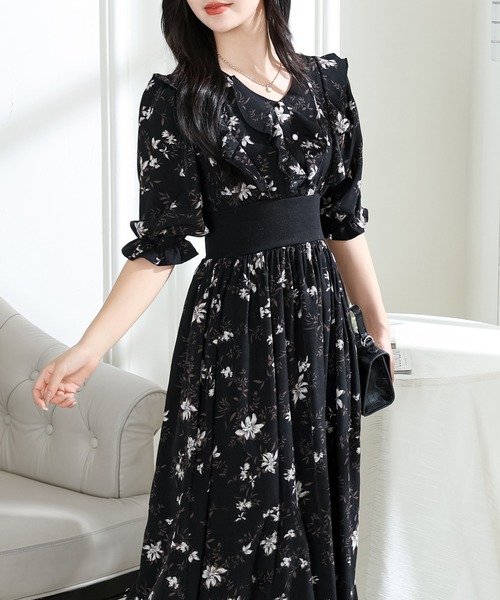 Lace Ladies(レースレディース)の「フラワー プリント Vネック フリル ワンピース(ワンピース・レディース・ラベンダー/ブラック/アイボリー・FREE/S)」の11枚目の写真