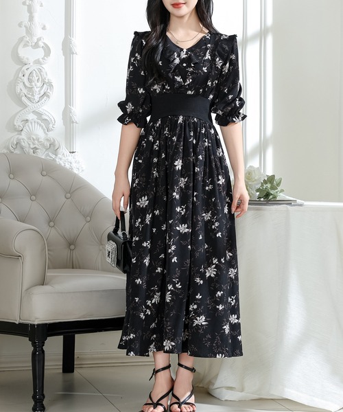 Lace Ladies(レースレディース)の「フラワー プリント Vネック フリル ワンピース(ワンピース・レディース・ラベンダー/ブラック/アイボリー・FREE/S)」の12枚目の写真