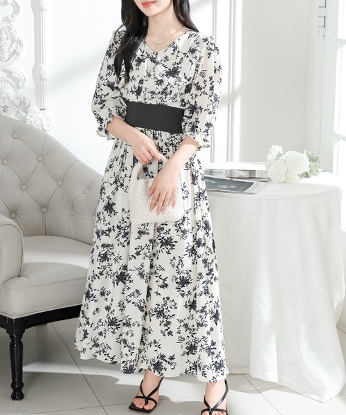 Lace Ladies(レースレディース)の「フラワー プリント Vネック フリル ワンピース(ワンピース・レディース・ラベンダー/ブラック/アイボリー・FREE/S)」の15枚目の写真