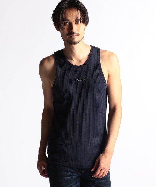 NICOLE CLUB FOR MEN（ニコルクラブフォーメン）の「ランダムテレコ・メランジ天竺タンクトップ（タンクトップ・メンズ・オレンジ/ホワイト系/ブルー系/ブラック/ネイビー/オフホワイト・LARGE/X-LARGE/MEDIUM）」の5枚目の写真