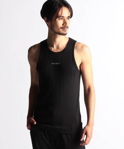 NICOLE CLUB FOR MEN（ニコルクラブフォーメン）の「ランダムテレコ・メランジ天竺タンクトップ（タンクトップ・メンズ・オレンジ/ホワイト系/ブルー系/ブラック/ネイビー/オフホワイト・LARGE/X-LARGE/MEDIUM）」の4枚目の写真