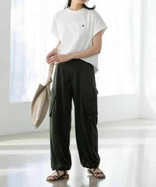 Champion（チャンピオン）の「＜champion/UNDOVE＞【UVカット/吸水速乾/ストレッチ/チャンピオン/低身長さん用サイズ有/スポーティ/ハイウエストパンツ/カーゴパンツ/カジュアルパンツ/裾ドロスト付】カーゴパンツ（その他パンツ・レディース・ブラック/カーキ・MEDIUM/SMALL/X-LARGE/LARGE）」の9枚目の写真