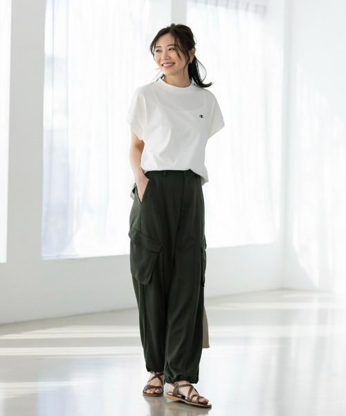 Champion（チャンピオン）の「＜champion/UNDOVE＞【UVカット/吸水速乾/ストレッチ/チャンピオン/低身長さん用サイズ有/スポーティ/ハイウエストパンツ/カーゴパンツ/カジュアルパンツ/裾ドロスト付】カーゴパンツ（その他パンツ・レディース・ブラック/カーキ・MEDIUM/SMALL/X-LARGE/LARGE）」の10枚目の写真