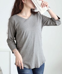 七分袖 Vネック」に該当するトップス（グレー/灰色系）ファッション