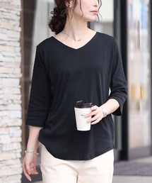 七分袖 Vネック」に該当するトップス（ブラック/黒色系）ファッション