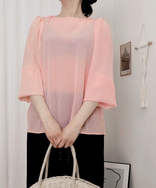 Miniministore(ミニミニストア)の「ブラウス ゆったり 長袖トップス 透け感(シャツ/ブラウス・レディース・ピンクベージュ/ピンク・FREE)」の1枚目の写真