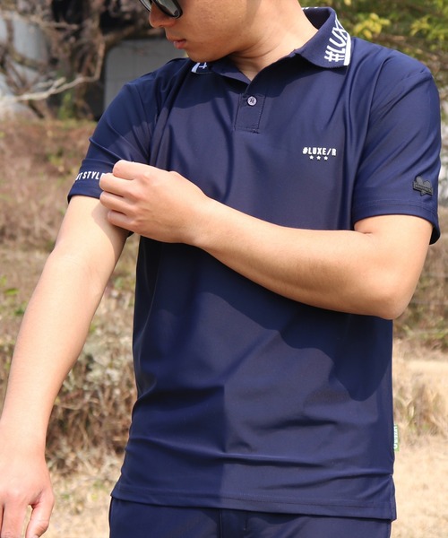 LUXE/R GOLF(ラグジュ ゴルフ)の「(RM)【LUXE/R GOLF】COOL & DRY ストレッチ スムース ロゴ ジャガード ポロシャツ(ポロシャツ・メンズ・チャコールグレー/ブラック/オフホワイト/ネイビー・LARGE/MEDIUM/XXX-LARGE/XX-LARGE/X-LARGE)」の4枚目の写真