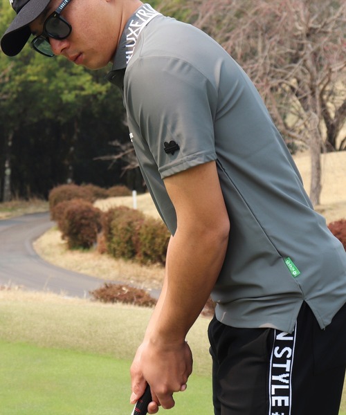 LUXE/R GOLF(ラグジュ ゴルフ)の「(RM)【LUXE/R GOLF】COOL & DRY ストレッチ スムース ロゴ ジャガード ポロシャツ(ポロシャツ・メンズ・チャコールグレー/ブラック/オフホワイト/ネイビー・LARGE/MEDIUM/XXX-LARGE/XX-LARGE/X-LARGE)」の1枚目の写真