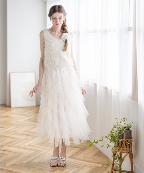 clear（クリア）の「【低身長サイズ有】チュールフリルロングスカート[大人 エレガント リボン]≪2025SS新作≫（スカート・レディース・アイボリー/ブラック・F/XS）」の18枚目の写真