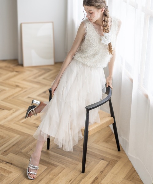 clear（クリア）の「【低身長サイズ有】チュールフリルロングスカート[大人 エレガント リボン]≪2025SS新作≫（スカート・レディース・アイボリー/ブラック・F/XS）」の20枚目の写真