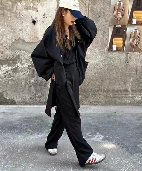 DAY CLOSET(デイ クローゼット)の「レディース 韓国っぽY2Kワイドスラックス+ラップスカート 2t点セット(その他パンツ・レディース・ブラック/グレー・S/M/L)」の4枚目の写真