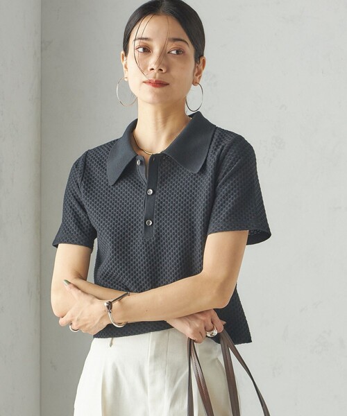 ポロシャツ ポロ 小泉里子コラボ:シャーリング ジャカード ポロ レディース セール】小泉里子コラボ:シャーリング ジャカード ポロ