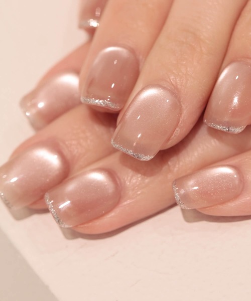 Anail（エーネイル）の「3D水光ネイルピンクシンプルワンカラーマグネットシルバーラメラインショートスクエアネイルチップ（ネイルシール/ネイルチップ・レディース・ナチュラル・SMALL/MEDIUM/LARGE）」の9枚目の写真