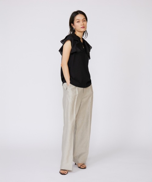 INED（イネド）の「ラッフルカラードッキングプルオーバー（Tシャツ/カットソー・レディース・ホワイト/ブラック/モカ・9号/11号）」の7枚目の写真