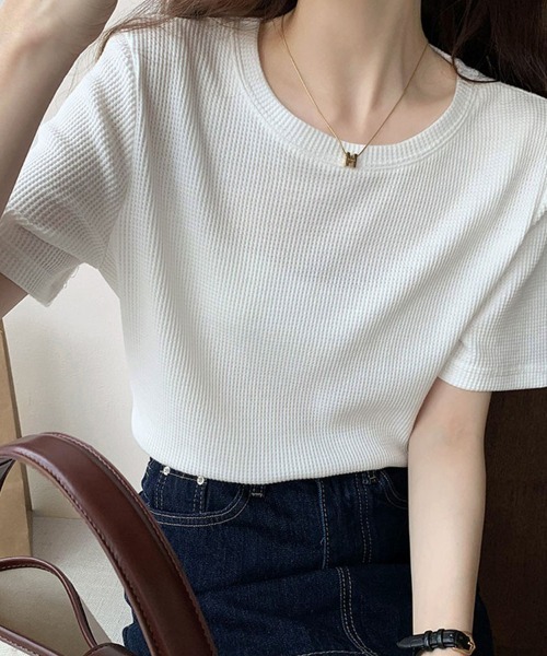 shoppinggo(ショッピングゴー)の「Tシャツ カットソー 半袖 レディース トップス(Tシャツ/カットソー・レディース・ホワイト/ブラック/ベージュ/グリーン・M)」の2枚目の写真