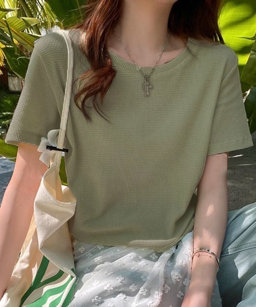 shoppinggo(ショッピングゴー)の「Tシャツ カットソー 半袖 レディース トップス(Tシャツ/カットソー・レディース・ホワイト/ブラック/ベージュ/グリーン・M)」の16枚目の写真