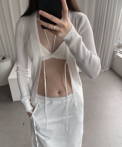 chuclla（チュクラ）の「【LONSLAN】フロントリボン リブカーデ CHLONW25a001（カーディガン/ボレロ・レディース・ブルー/ホワイト/オレンジ/ブラック/グレー・M）」の3枚目の写真